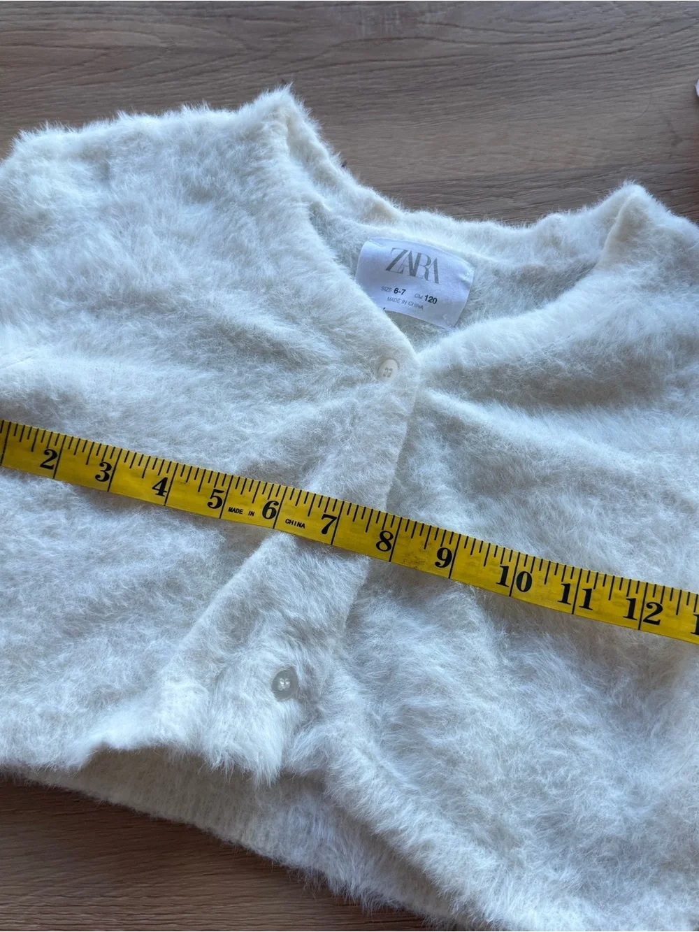 Zara Off-White Fuzzy Cropped Cardigan SZ 6/7 years button down v neck fur